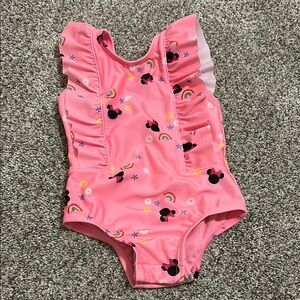 Gap 12-18 months Pink Ruffled Swimsuit with Mickey Mouse Print